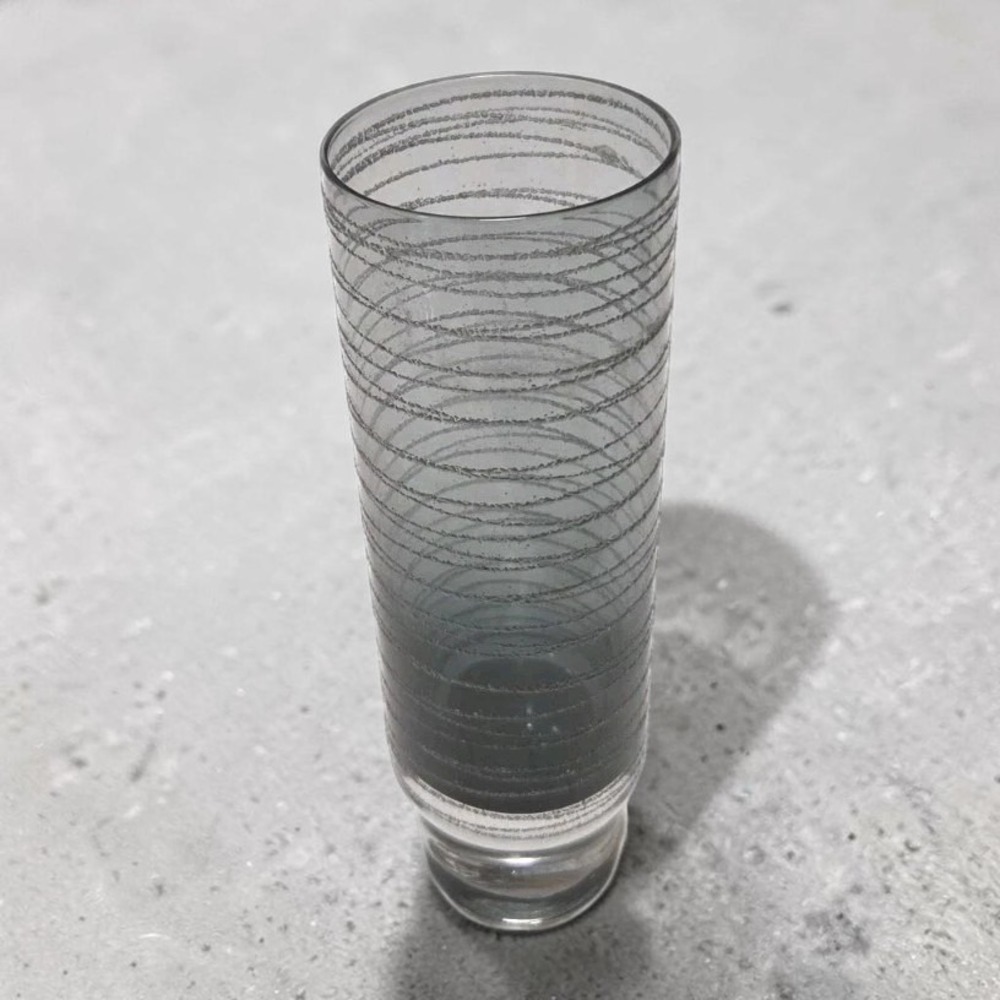 Rune Strand SEA Glasbruk Swedish Art Glass Vase 9" — Smoky Grey Trailed Threads